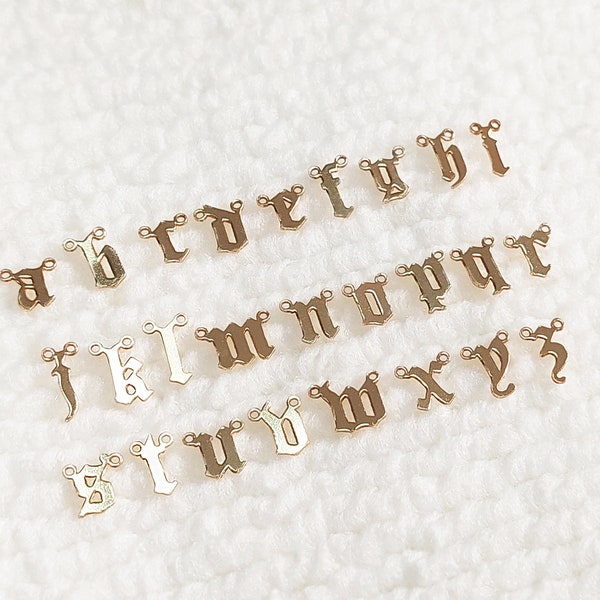 GFOLDUR2 Gold Filled (14KGF) Gothic Old England Letter Charm With 2 Upper Rings DIY Jewelry Handmade Accessories Personalized ALPHABET