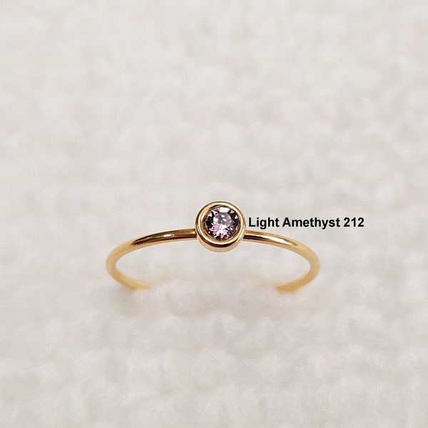 Light Amethyst 212 GFR1504CZ Gold Filled (14KGF) 4mm Bezel European Crystal Stacking Ring Birthstone Wholesale Jewelry Findings