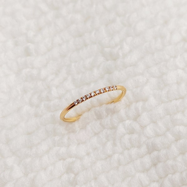 Gold Filled (14KGF) GFR1265CZ10-GFR1269CZ10 1.27mm Round Wire Stacking Ring 16ga with 10 CZs Dainty Ring Minimalist Thin Skinny Ring