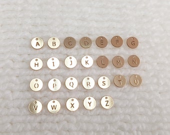GF6RDLET24GA Gold Filled (14KGF) 6mm Upper Single Hole Round Disc With (A - Z) For Bracelet Necklace Making Findings Jewelry Accessories