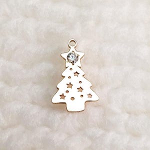 XMT710CZ Gold Filled (14KGF) 7.5 x 11.7mm Christmas Tree Charm with CZ For Bracelet Necklace Jewelry Making Accessories DIY Xmas Gift