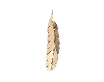 FE255 Gold Filled (14KGF) 25 x 5mm Feather Charm For Bracelet Necklace Making Findings Jewelry DIY Handmade Accessories