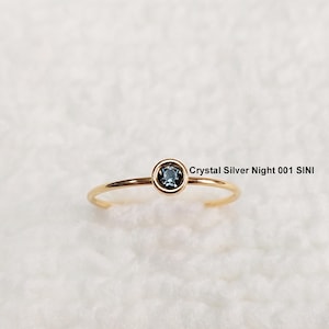 Crystal Silver Night 001 SINI GFR1504CZ Gold Filled(14KGF) 4mm Bezel Set European Crystal Stacking Ring Birthstone Rings Wholesale Findings