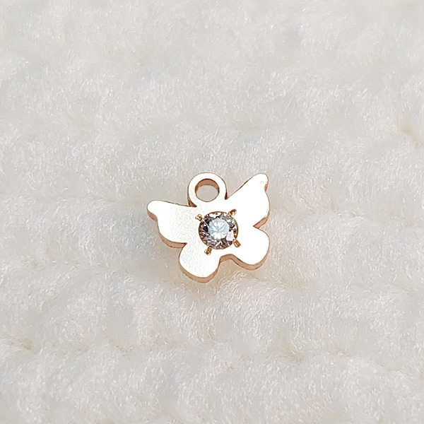 BU65CZ Gold Filled (14KGF)/925 Silver 5.7 x 4.9mm Tiny Butterfly Charm With CZ For Bracelet Necklace Making Findings Jewelry DIY Accessories