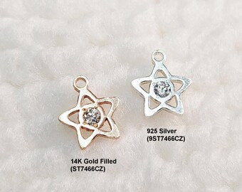 ST7466CZ Gold Filled (14KGF) / 925 Silver 7.4 x 6.6mm Star Shape Charm With CZ For Bracelet Necklace Making Findings Jewelry DIY Accessories