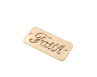 GF126H2FA Gold Filled(14KGF)12.6 x 6mm Hollow Carved''Faith'' Tag With 2Holes For Bracelet Necklace Making Findings Jewelry Accessories