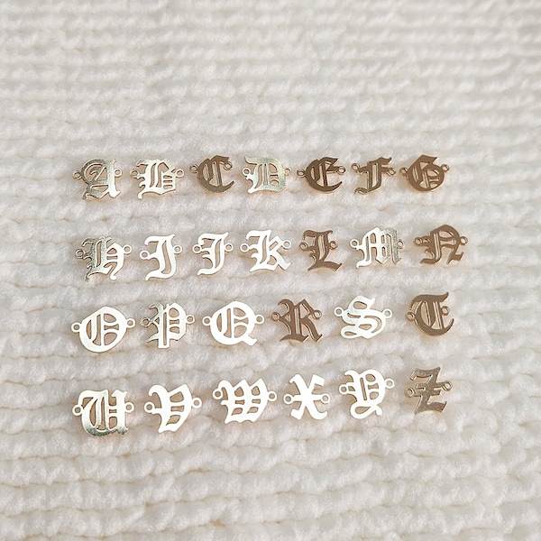 GFBLOLDR2 7mm Old England Block Letter (A-Z) Connector Charm with 2 rings  Gold Filled (14KGF) Jewelry Accessories Gothic ALPHABET