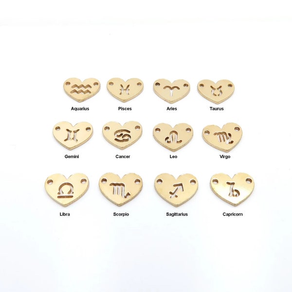 GFHA6H2HO Gold Filled(14KGF)Horoscope Zodiac Sign 8x6MM Heart Connector With 2 Holes For Bracelet Necklace Findings Jewelry Accessories