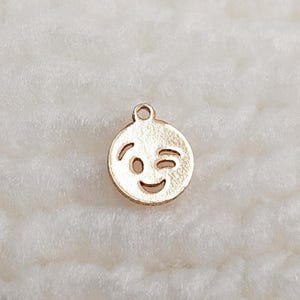 Emoji Winking Face Charm 20ga 6MM • Dainty Charm • Minimalist • Gold Filled (14KGF) Jewelry Findings • Wholesale • EMO6M4