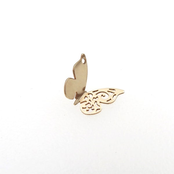 BU02 1/20 14K Yellow Gold Filled (14KGF)11 x 7.5mm 28ga Hollow - carved Butterfly Charm For Bracelet Necklace Findings Jewelry Accessories