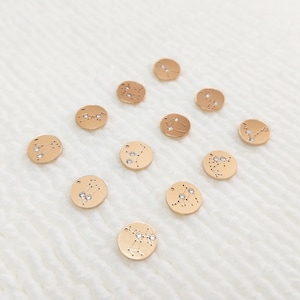 GF10RDHOCZ2 Gold Filled(14KGF) 10mm Round Zodiac Horoscope Constellations Galaxy Star sign Bling Minimalist Pendant with 2 CZs, 20ga