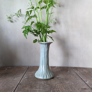 Handmade Carved Ceramic Vase: Slab Built Pottery, Bluish Grey