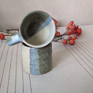 Unique little textured mugs, espresso lover, special present, Handmade pottery, slab built ceramics
