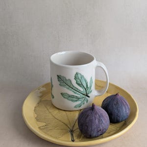 Handmade Stoneware Pottery Mug, 350ml, Slab Built, Fig Leaves mug #C