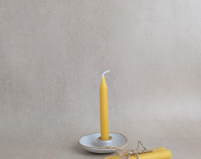 Small ceramic candle holders, handmade, comes with three small taper beeswax candles