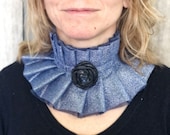 Victorian hight collar with rose Blue ruffled collar Edwardian wide choker Renaissance outfit