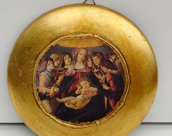 Wall ceramic handing plate with reproduction print Virgin and Child with six angels print by BOTTICELLI, SANDRO