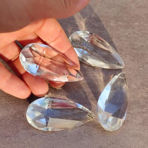 Crystal faceted glass prisms Antique lamp parts Huge sun catcers Teadrops set of 4
