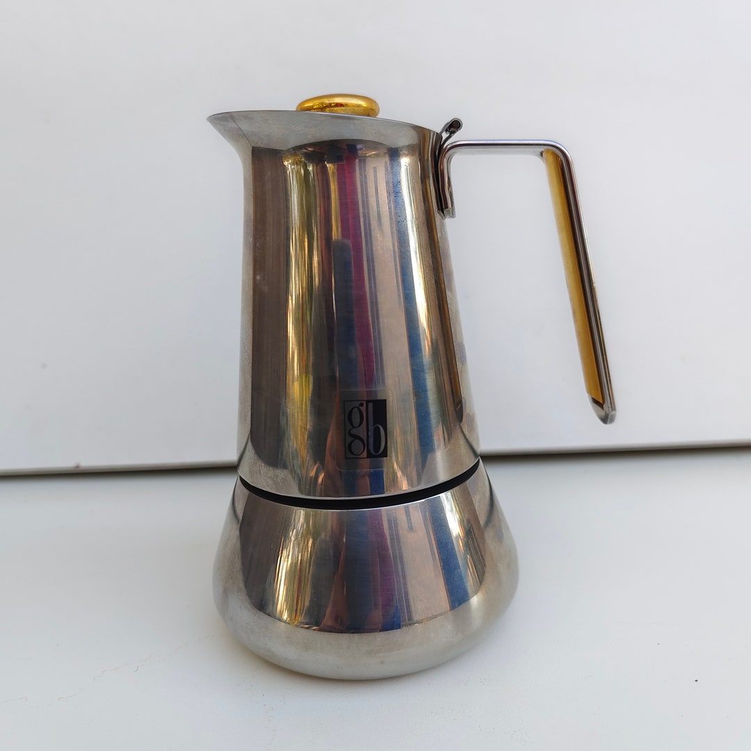 Cafetière Moka Kitty Oro Des Années 80 Par Guido Bergna - L'élégance Italienne Gris Et Or 24 Carats !