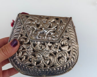 Vintage 50s silver plated decorative bag Small metal purse