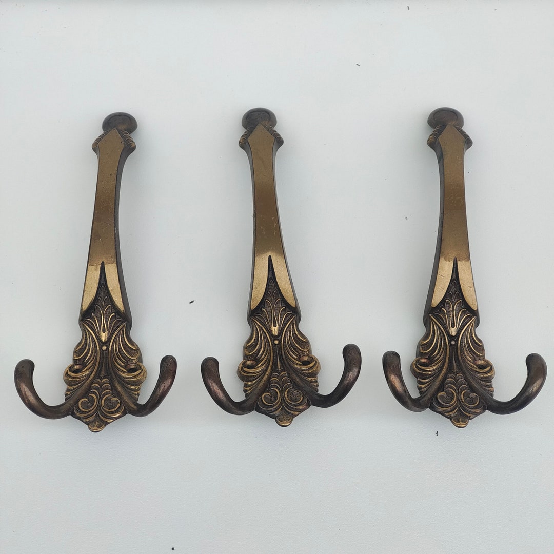 Vintage Brass Coat Hooks Victorian Coat Rack , Set of 3 Etsy