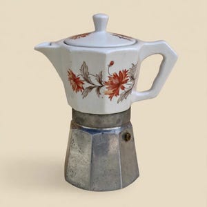 Vintage Flory Express Moka Pot - 6 filiżanek włoskiego ekspresu do kawy z ceramiczną pokrywką