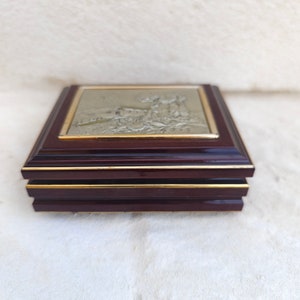 Vintage 80s wooden  jewelry box with  stearling silver lid Trinket casket