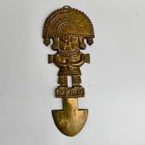Brass peruvian Tumi God wall handing Aztec tribal art decor