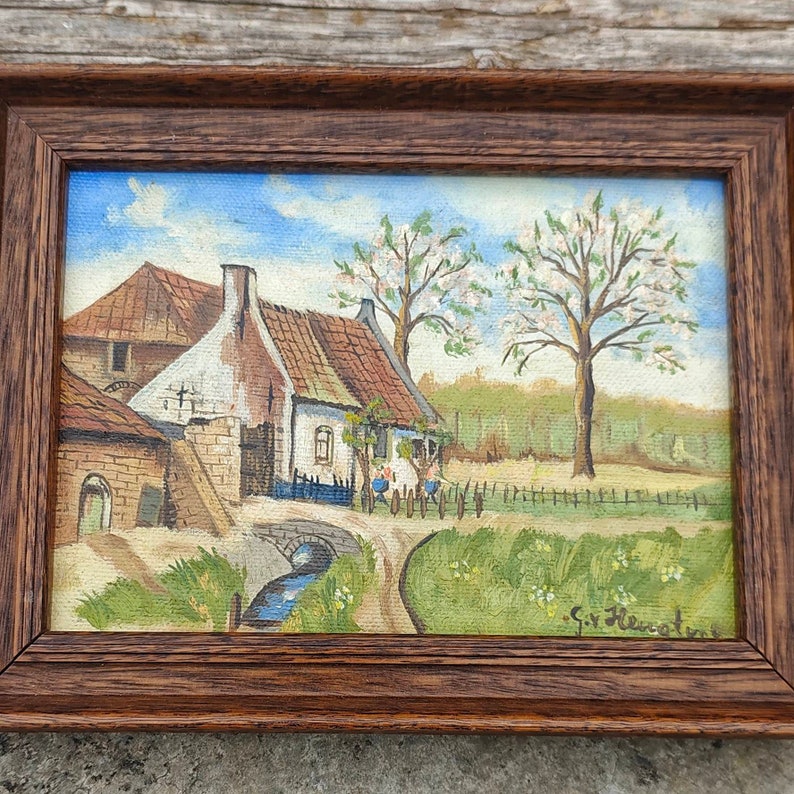Vintage Dutch Oil Painting on Canvas Landscape Small Wall Art image 2