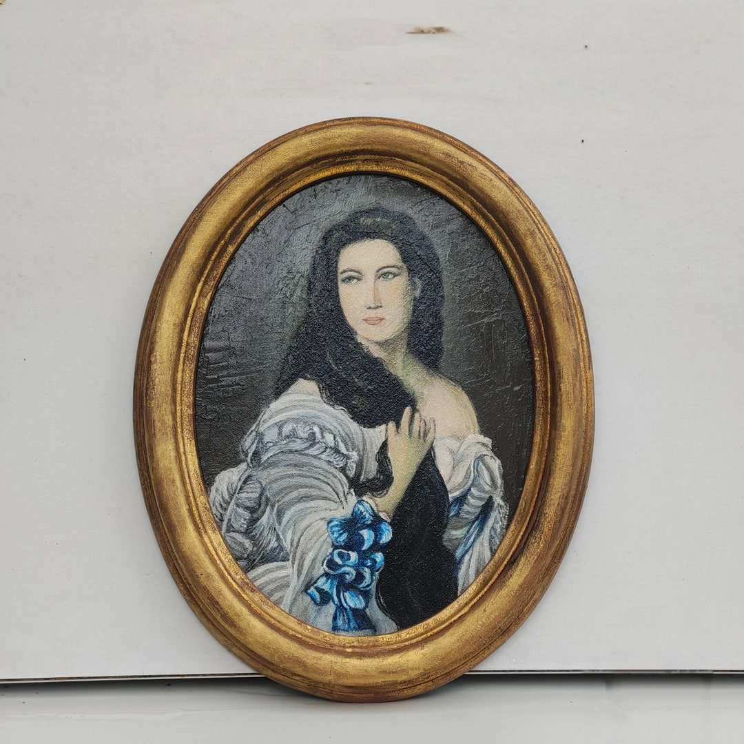 Oval Original Art Victorian Woman Portrait Gold Frame Oil Painting ...