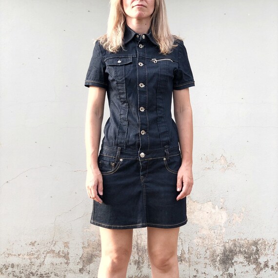 Vintage 90s Dark Blue Denim Short Sleeves Mini Dress For Women Etsy Vintage 90s Dark Blue Denim Short Sleeves Mini Dress For Women Etsy