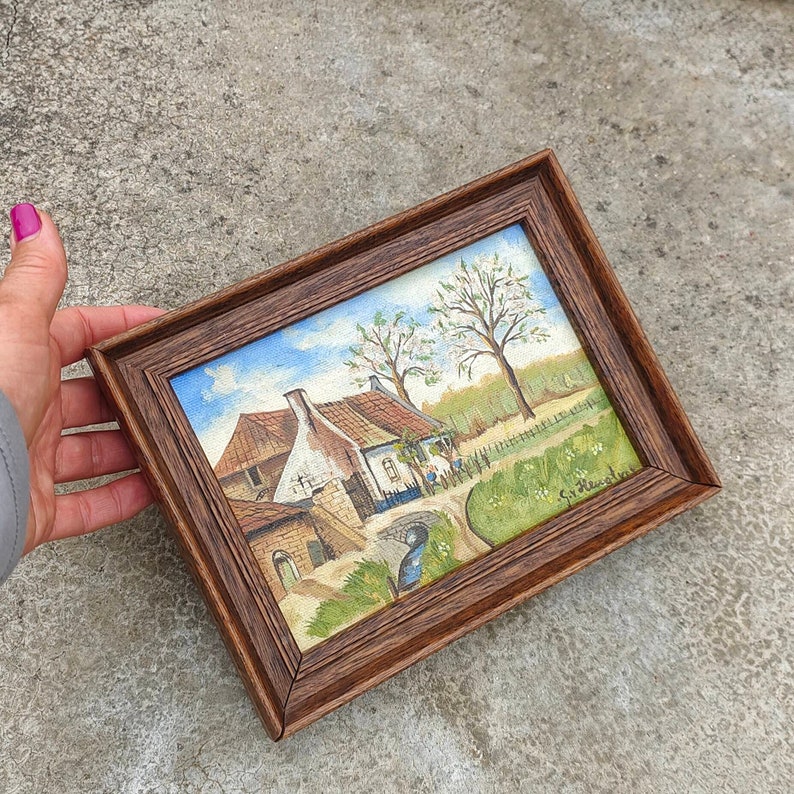 Vintage Dutch Oil Painting on Canvas Landscape Small Wall Art image 3