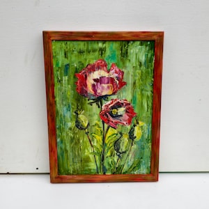 Pintura al óleo de flores sobre lienzo Arte mural original con motivos florales medianos