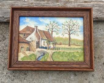 Vintage Dutch Oil Painting on Canvas Landscape Small Wall Art