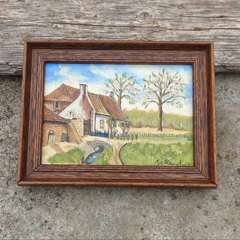 Vintage Dutch Oil Painting on Canvas Landscape Small Wall Art image 1