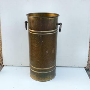 Vintage 60s brass umbrella stand Tall cane holder Metal entryway storage