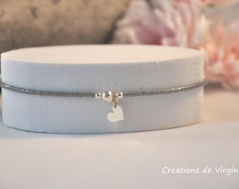 Dark grey miyuki bracelet and 925 silver heart