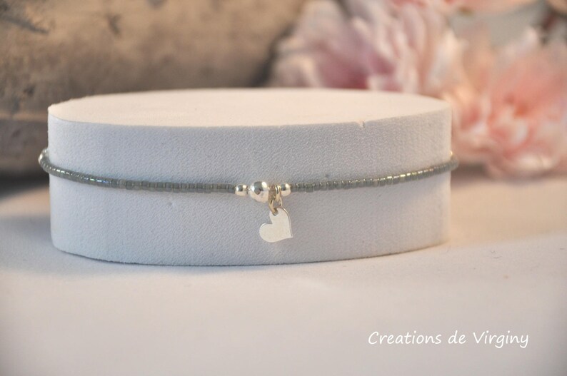 Bracelet miyuki gris foncé et coeur argent 925 image 1