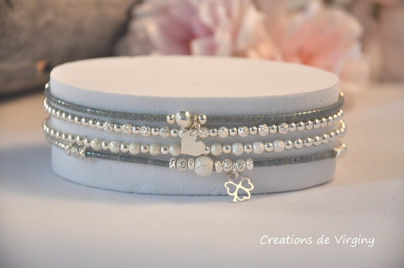 Bracelet miyuki gris foncé et coeur argent 925 image 3