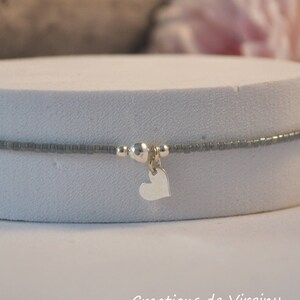 Bracelet miyuki gris foncé et coeur argent 925 image 2