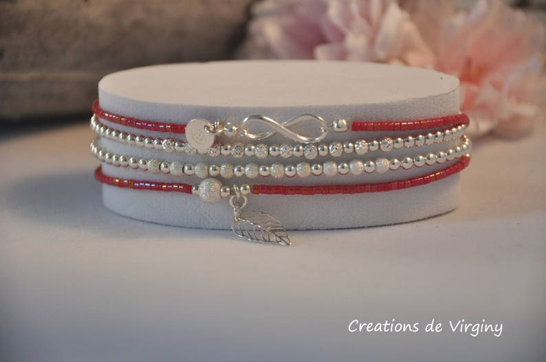 Bracelet miyuki rouge et feuille filigranée image 4