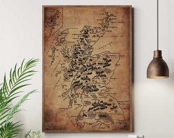 Impresión de mapa antiguo de ESCOCIA / Mapa de país / Arte de mapa minimalista / Arte de pared / Impresión artística