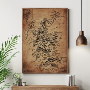 Impression de carte vieillie de l'ECOSSE | Carte du pays | Art cartographique minimaliste | Art mural | Impression artistique