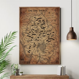 THE LAKE DISTRICT Aged Map Print | National Park Map | Minimalist Map Art | Wall Art | Art Print