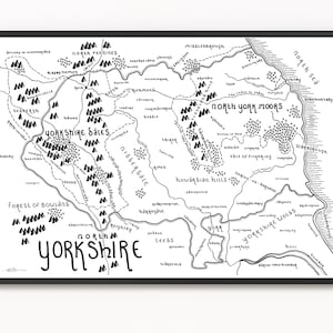 YORKSHIRE DU NORD Impression de carte | Carte du comté | Art cartographique minimaliste | Art mural | Impression artistique
