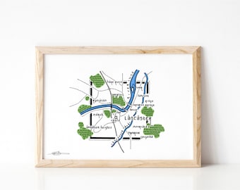 LANCASTER Limited Edition Colour Map | City Map | Minimalist Map Art | Wall Art | Art Print