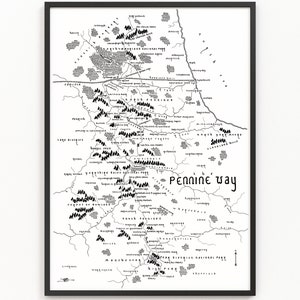 Impression de carte THE PENNINE WAY | Carte des sentiers | Art cartographique minimaliste | Art mural | Impression artistique