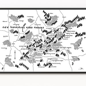 NIEUW HAMPSHIRE 4.000 VOETERS kaart afdrukken | Bergkaart | Minimalistische kaartkunst | Muurkunst | Kunstafdruk