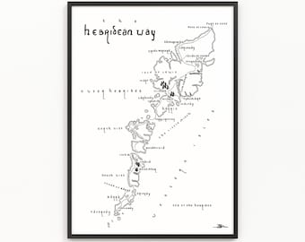 THE HEBRIDEAN WAY-kaart afdrukken | Routekaart | Minimalistische kaartkunst | Muurkunst | Kunstafdruk