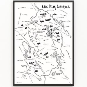 Carte du district de Peak Print | Carte du parc national | Art cartographique minimaliste | Art mural | Impression artistique